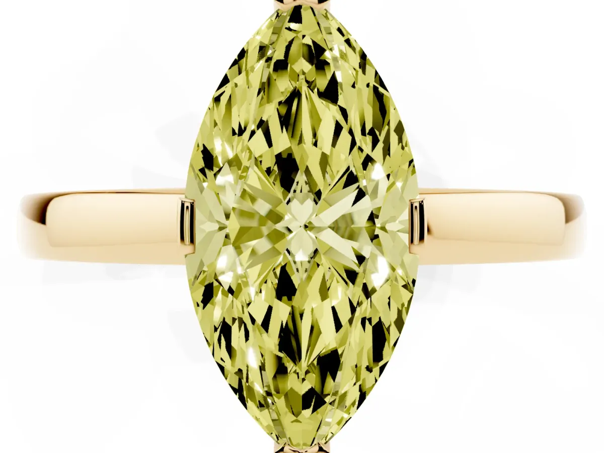 Fancy Yellow Marquise Cut Cut Solitaire Ring with Four-Prong Setting and Classic Band Yellow gold