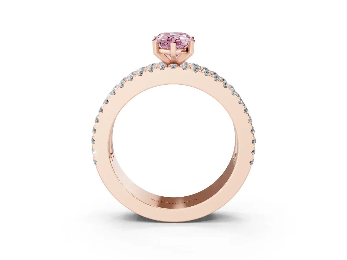Fancy Pink Pear Cut Diamond Solitaire Ring with Pavé and Channel Set Band Rose gold