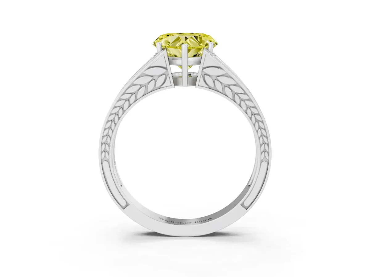 Fancy Yellow Heart Cut Diamond Split Shank Ring with Pavé Band and Four-Prong Setting Platinum