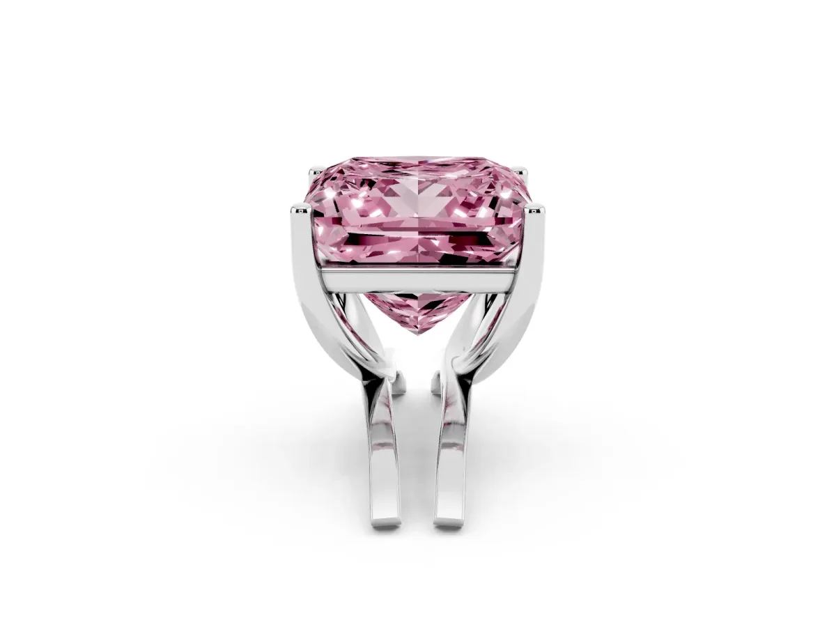 Fancy Pink Princess Cut Cut Diamond Solitaire Engagement Ring with Tapered Plain Band and Four-Prong Setting Silver