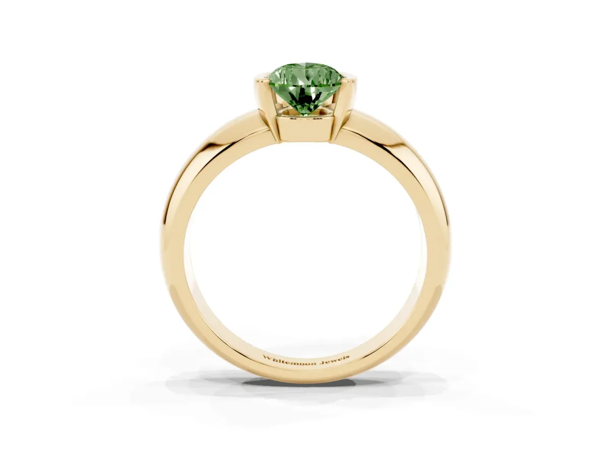 Fancy Green Pear Cut Solitaire Tension Set Diamond Ring with Wide Band Yellow gold