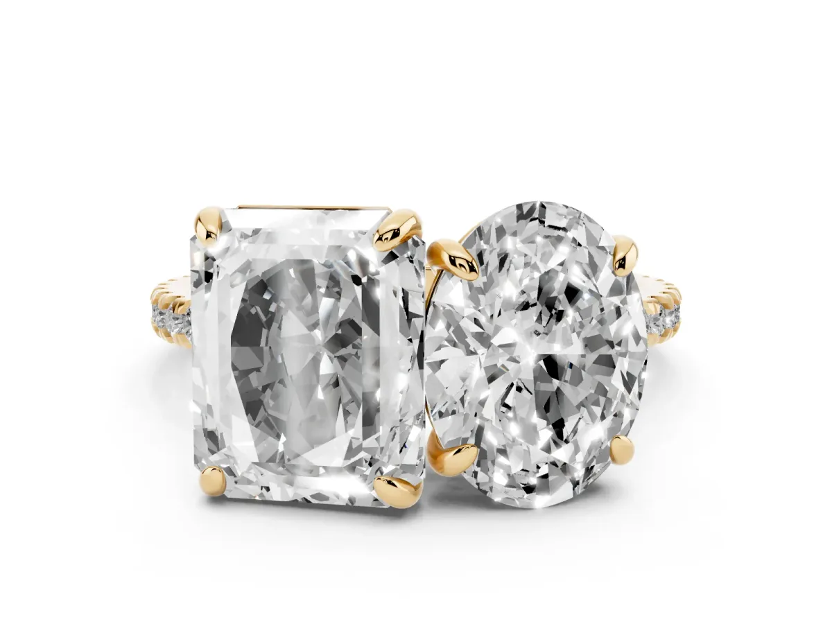 Oval and Radiant Toi Moi Ring with Prong Setting and Pave Band Yellow gold