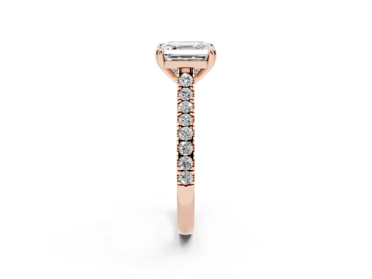 Asscher Cut Solitaire Pave Diamond Engagement Ring with Prong Setting Rose gold