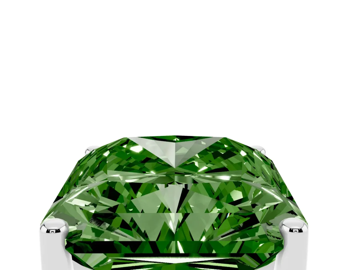 Fancy Green Radiant Cut Cut Diamond Solitaire Engagement Ring with Tapered Plain Band and Four-Prong Setting Silver