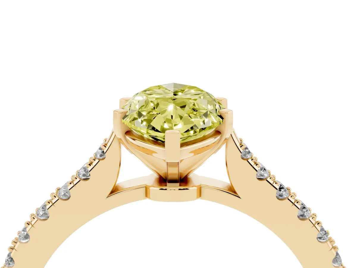 Fancy Yellow Marquise Cut Cut Solitaire Diamond Engagement Ring with Pave Band and Four-Prong Setting Yellow gold