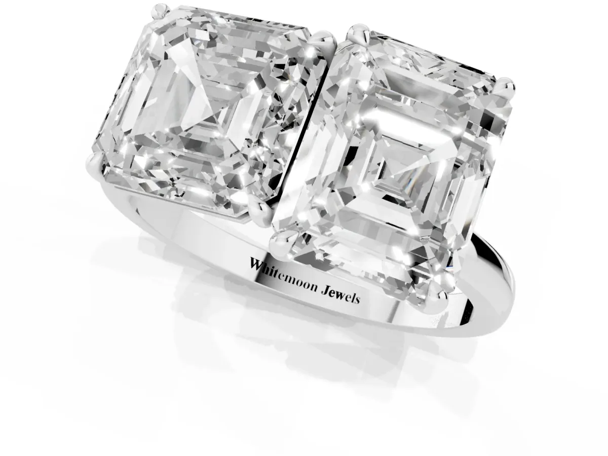Asscher Cut and Emerald Cut Toi Moi Ring with Prong Setting White gold