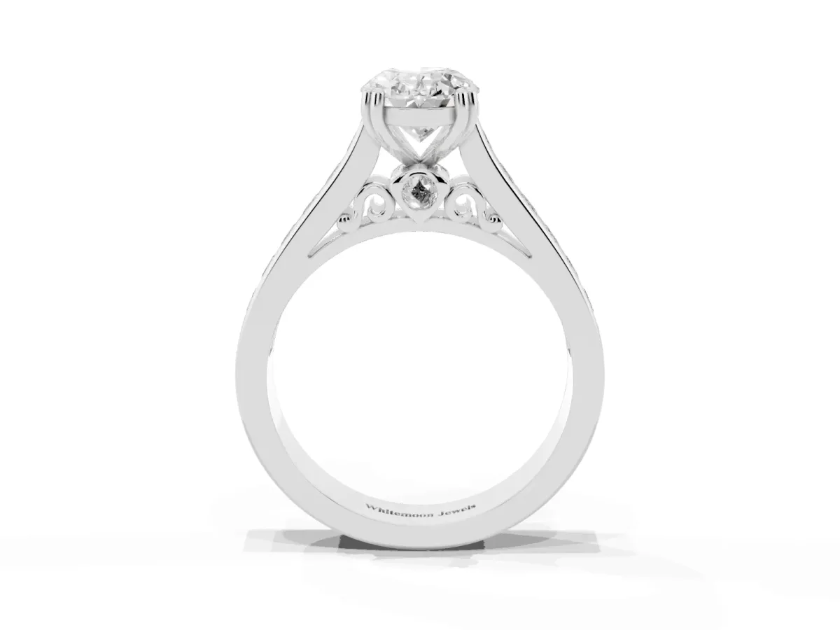 Oval Cut Cut Channel Set Solitaire Engagement Ring with Prong Setting Silver