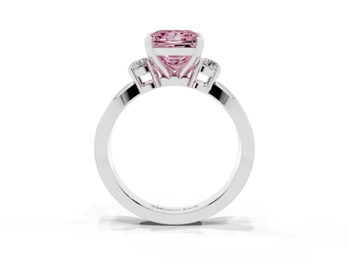 Fancy Pink Three-Stone Princess Cut Cut Diamond Twist Band with Prong Setting Silver
