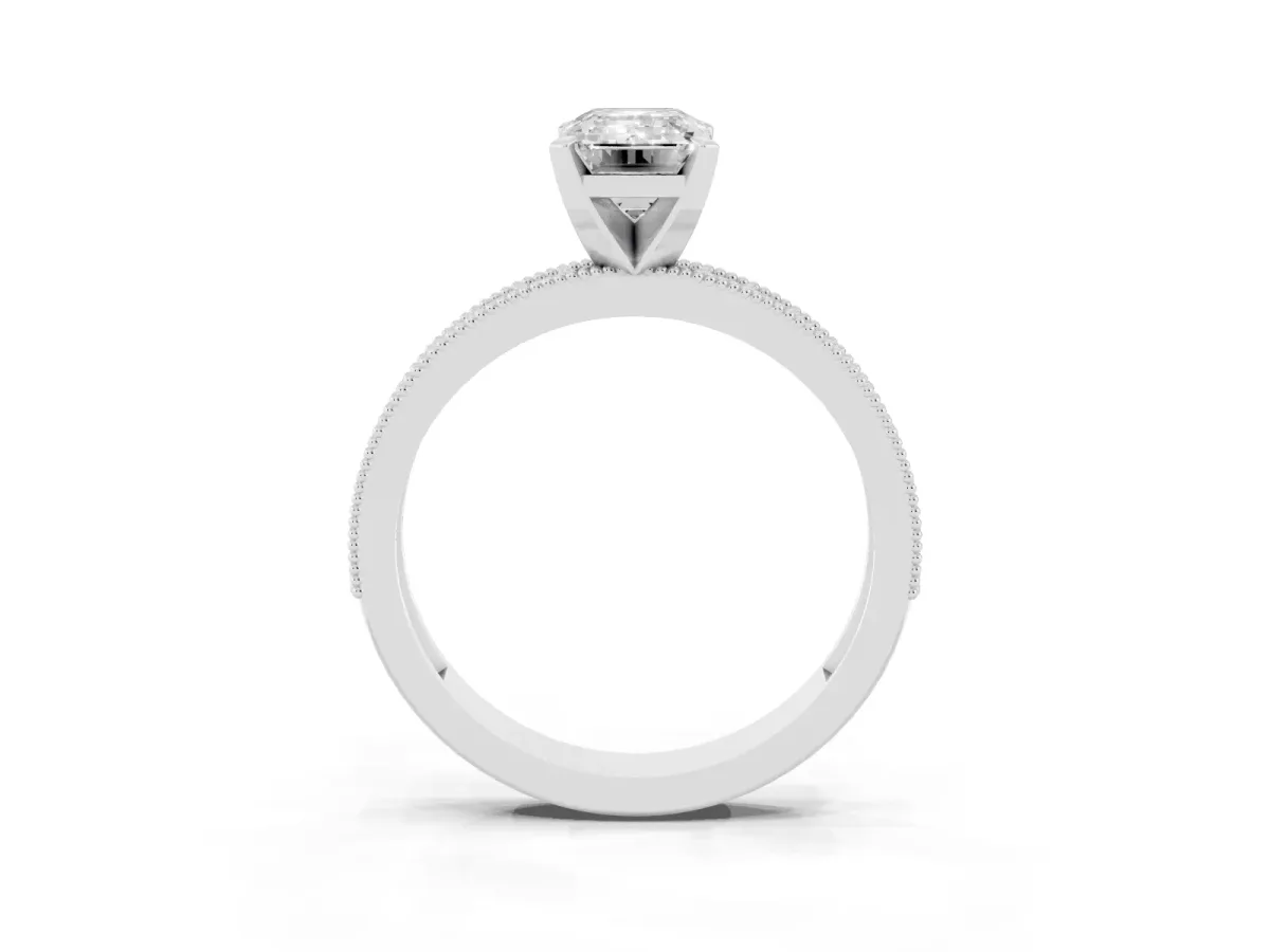 Emerald Cut Diamond Milgrain Pavé Engagement Ring with Four-Prong Setting Silver