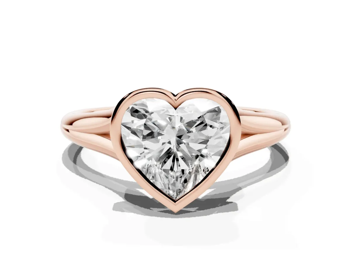 Bezel Set Heart Cut Cut Solitaire Ring with Tapered Band Rose gold