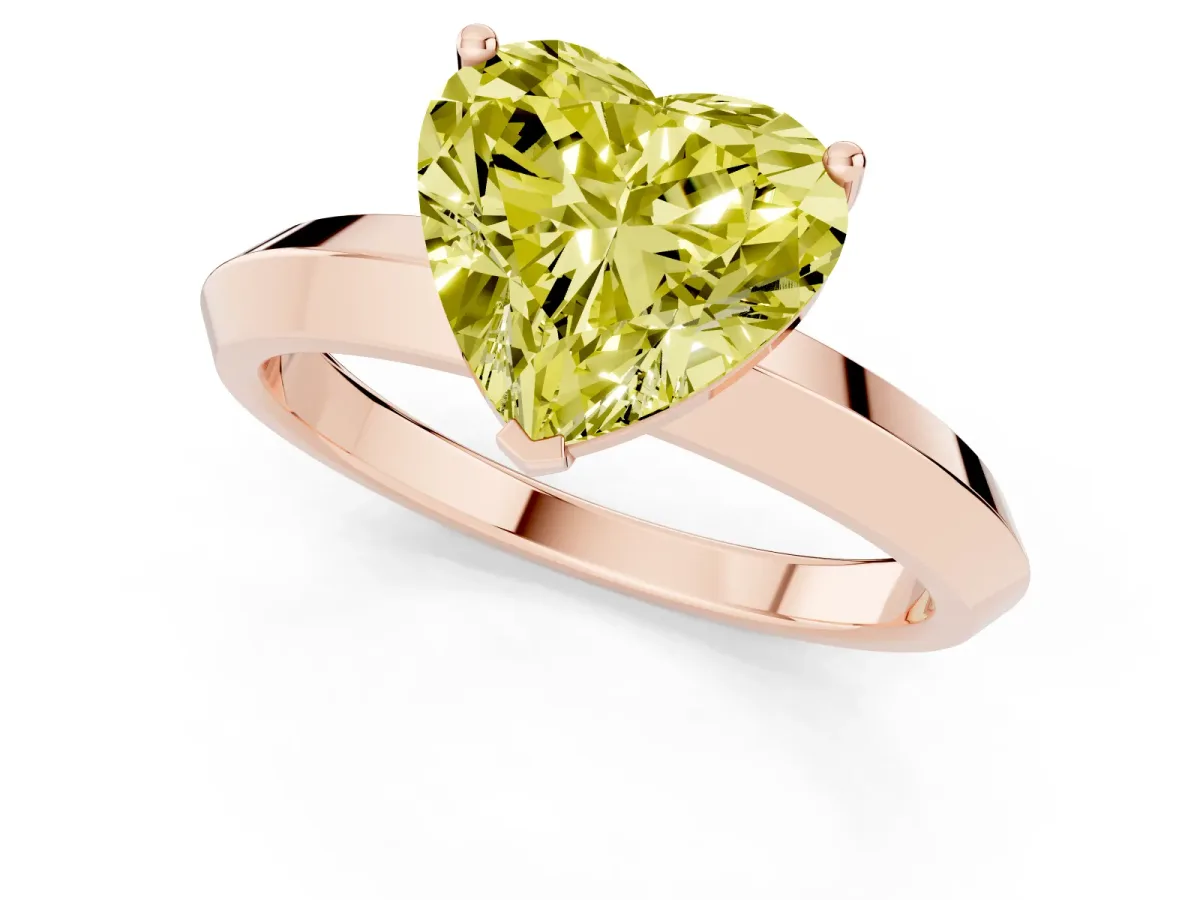 Fancy Yellow Heart Cut Cut Solitaire Engagement Ring with Flat Band and Four-Prong Setting Rose gold