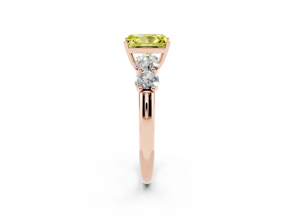 Fancy Yellow Radiant Cut Cut Five-Stone Prong Set Diamond Ring with Classic Band Rose gold