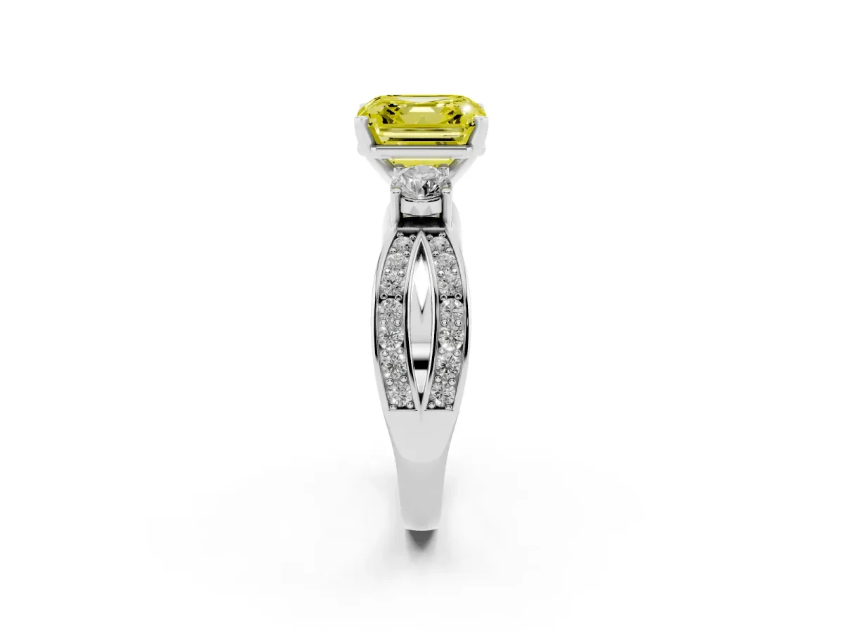 Fancy Yellow Three-Stone Asscher Cut Cut Diamond Twist Band with Prong Setting Silver