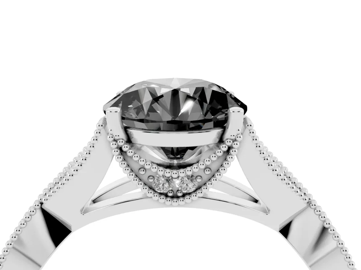 Fancy Black Round Cut Cut Diamond Twisted Band with Milgrain Pave Setting and Four-Prong Setting Silver