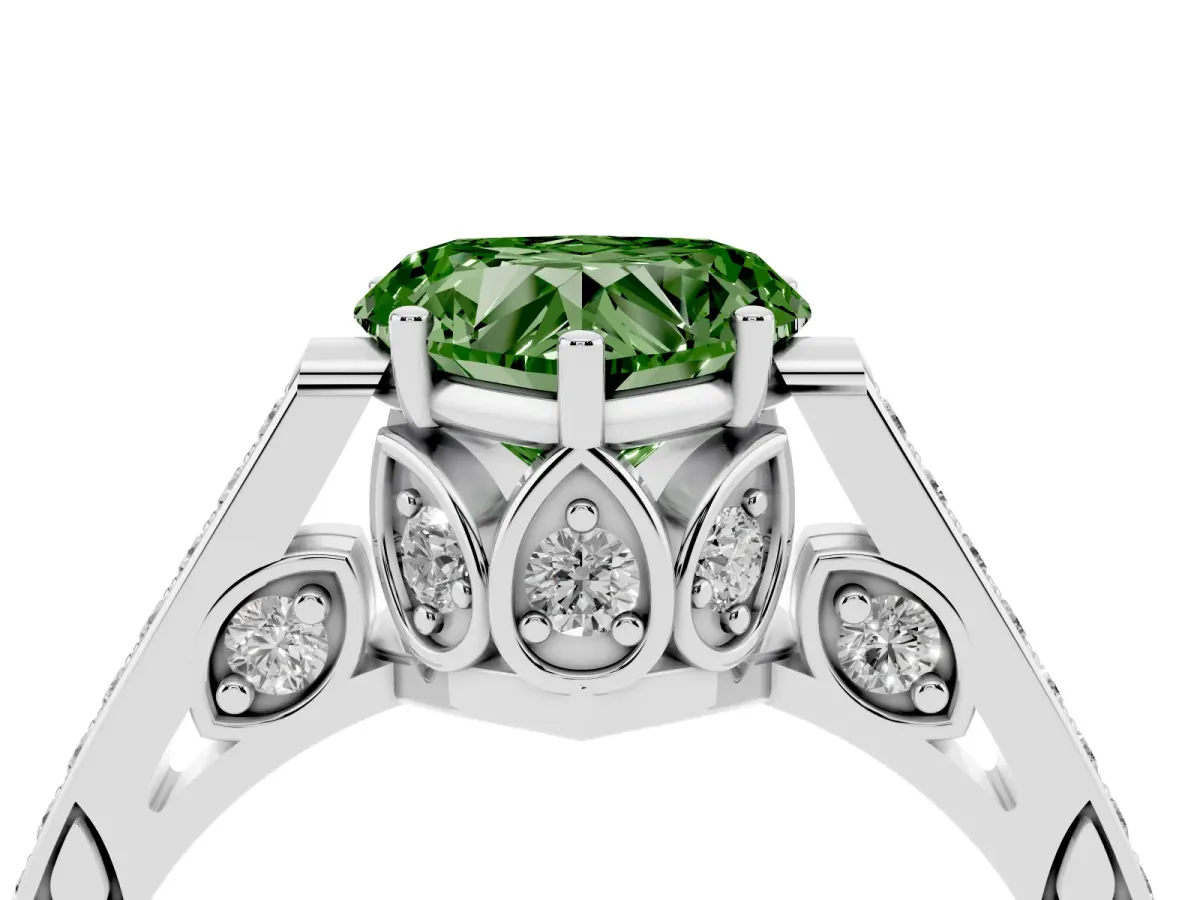Fancy Green Heart Cut Cut Cathedral Pave Diamond Engagement Ring with Six-Prong Setting Silver