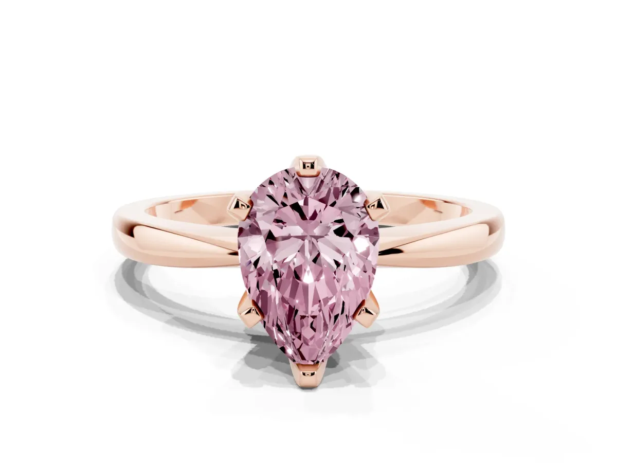 Fancy Pink Pear Cut Solitaire Engagement Ring with Six-Prong Setting and Tapered Band Rose gold
