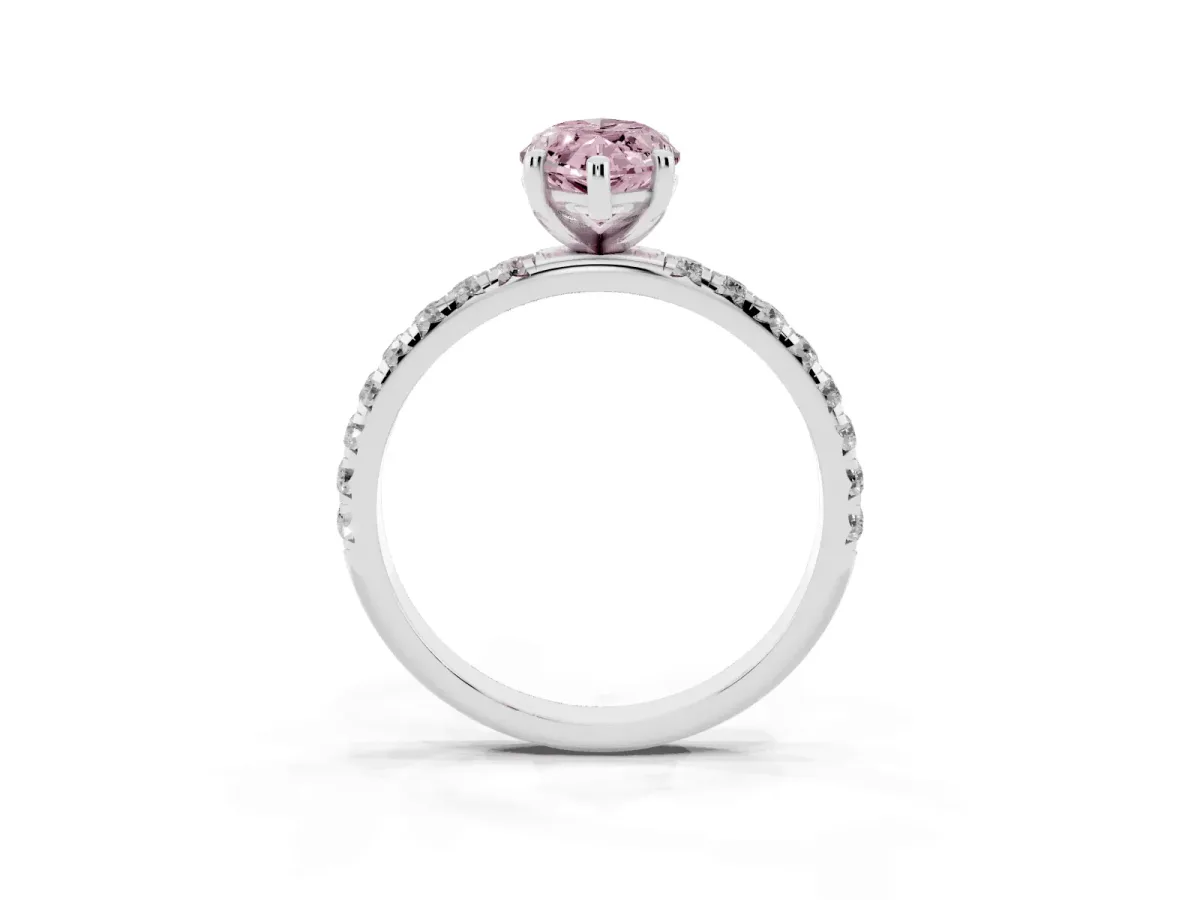 Fancy Pink Marquise Cut Cut Diamond Solitaire Ring with Micro Pave Band and Four Prong Setting Silver