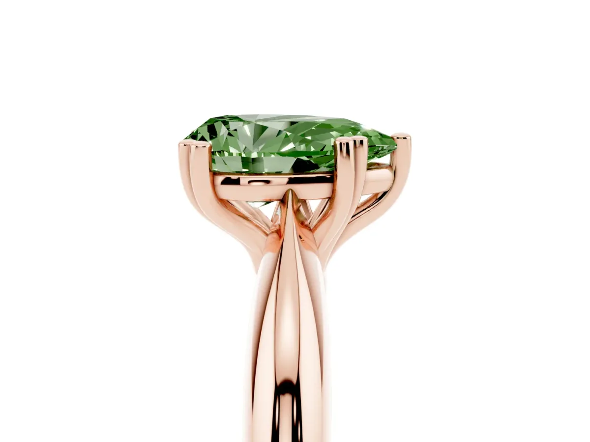 Fancy Green Pear Cut Cut Solitaire Engagement Ring with Tapered Band and Four-Prong Setting Rose gold