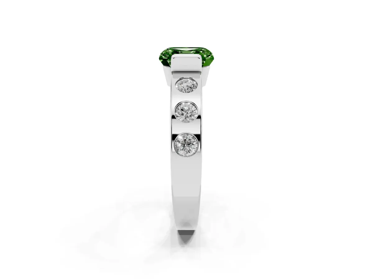 Fancy Green Asscher Cut Brilliant Channel-Set Diamond Ring with Bezel Prong Setting Silver