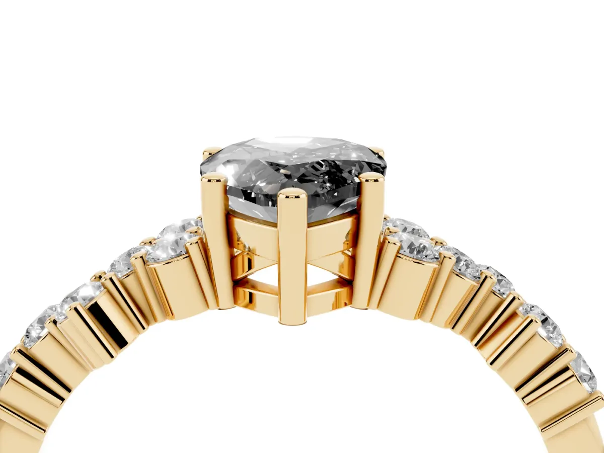 Fancy Black Pear Cut Diamond Scattered Round Accent Ring with Prong Setting Yellow gold