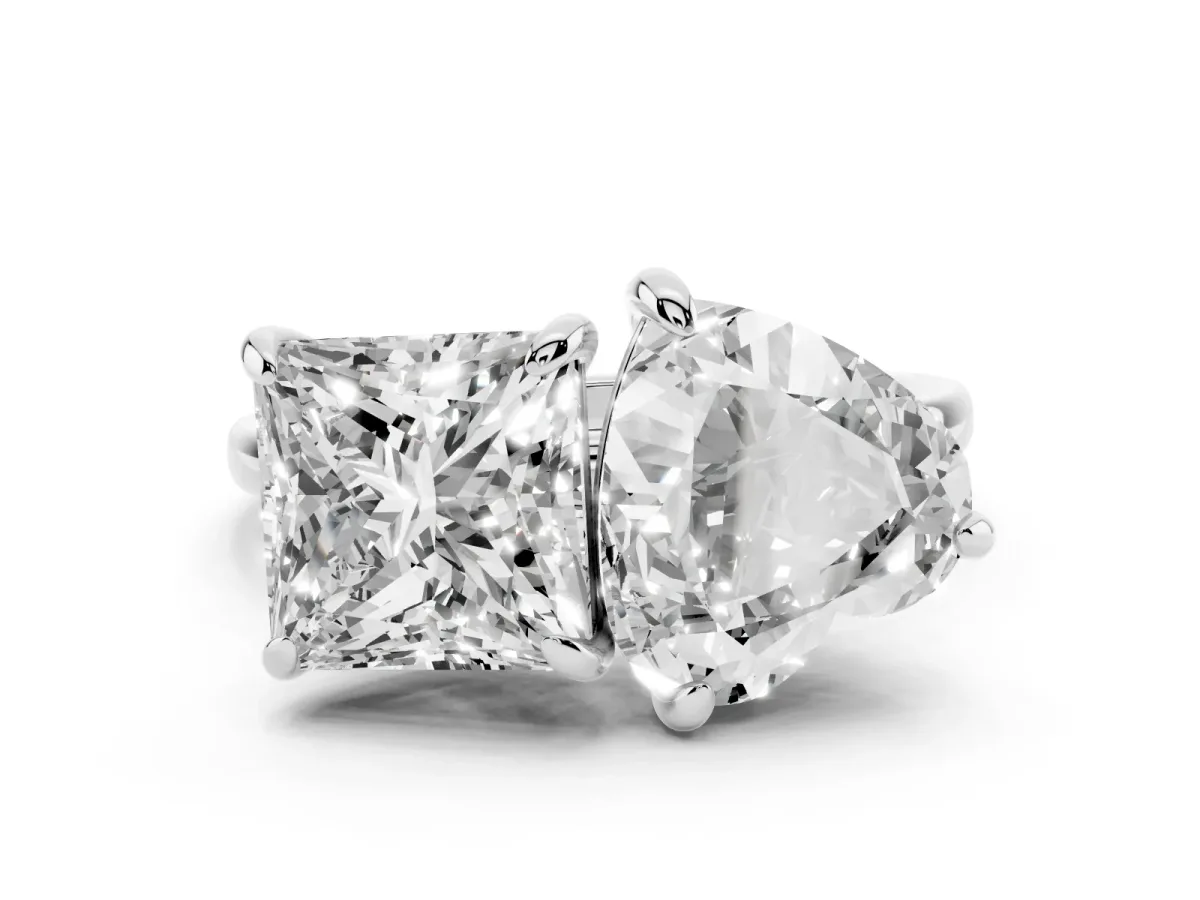 Heart and Princess Toi Moi Ring with Prong Setting and Plain Band Silver
