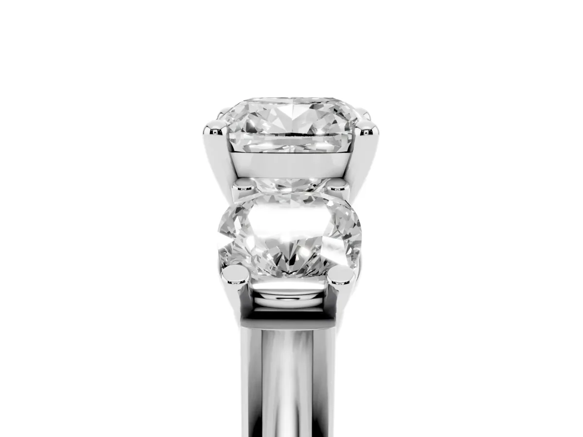 Three-Stone Cushion Cut Brilliant Diamond Trellis Ring with Comfort Fit Band Platinum