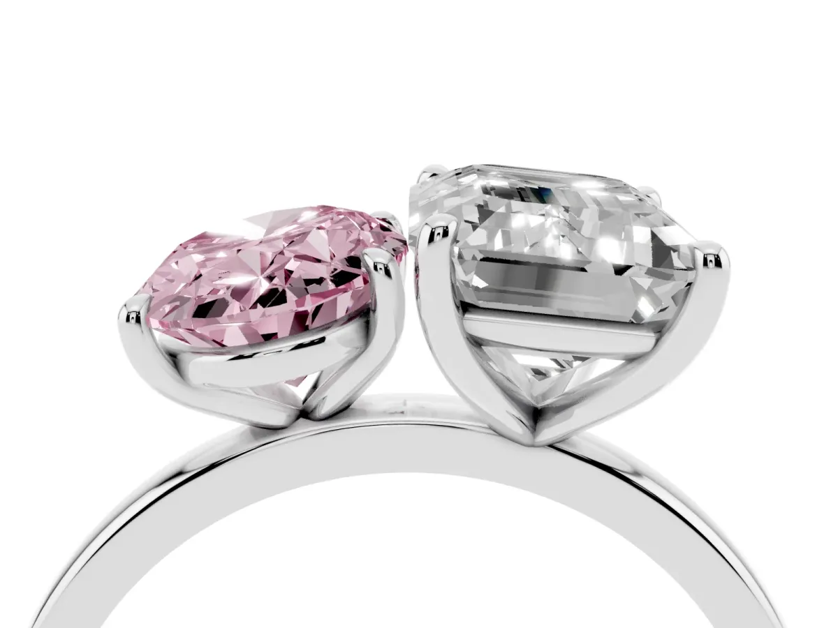 Fancy Pink Oval Cut and Emerald Cut Toi Moi Ring with Prong Setting White gold