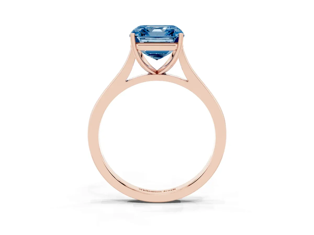 Fancy Blue Asscher Cut Solitaire Heart Prong Engagement Ring with Tapered Band Rose gold