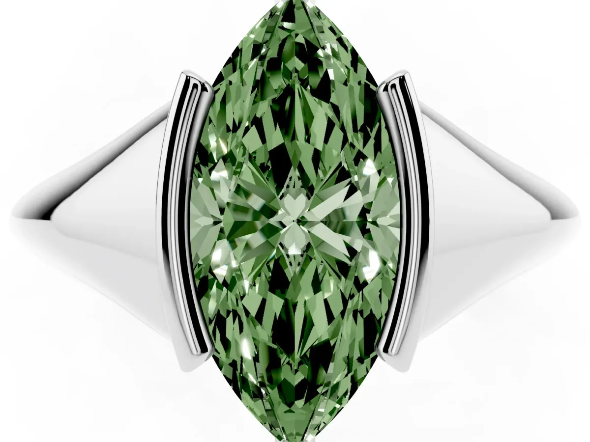 Fancy Green Marquise Cut Solitaire Tension Set Diamond Ring Silver