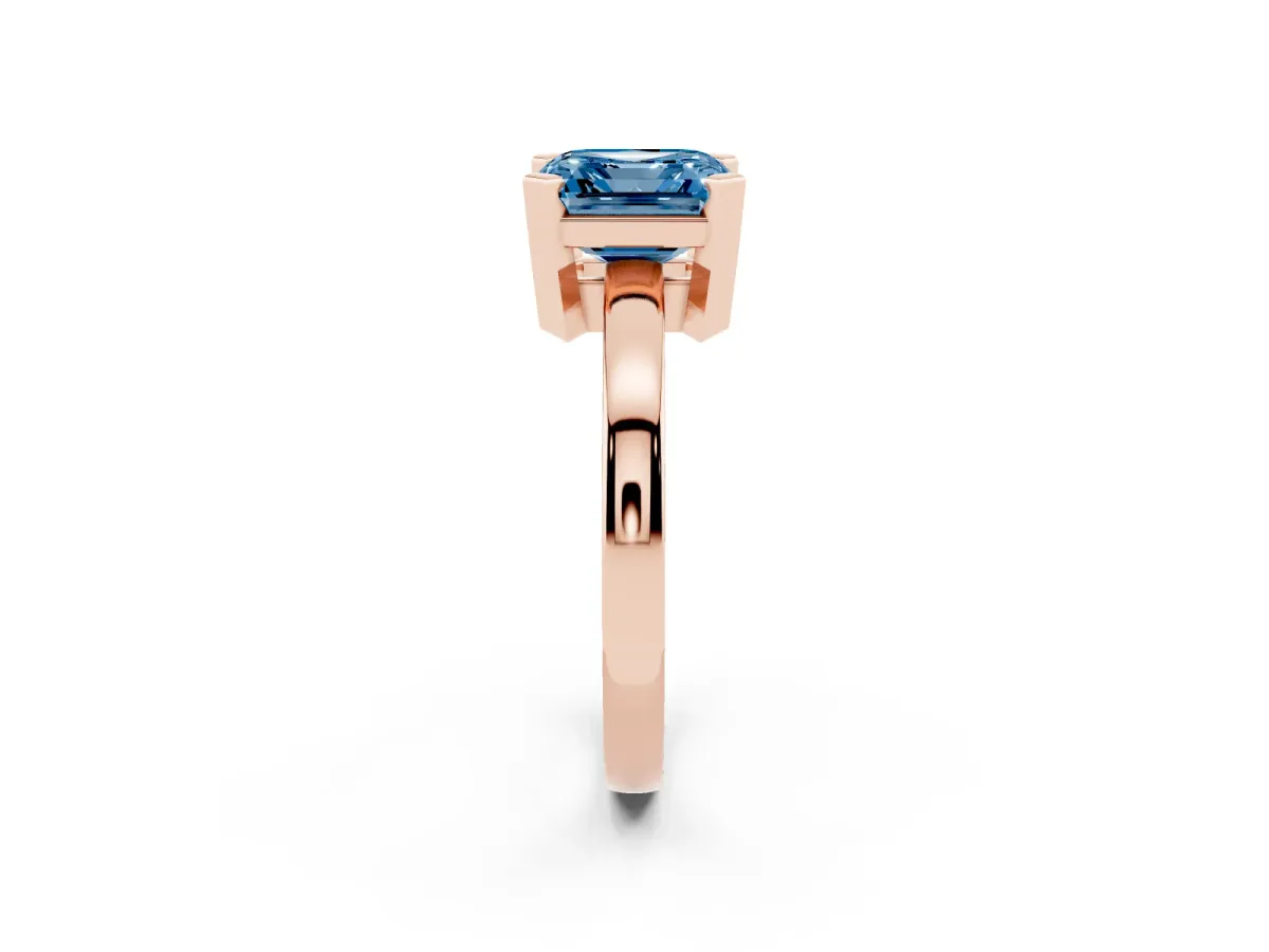Fancy Blue Asscher Cut Cut Solitaire Ring with Four-Prong Setting and Classic Band Rose gold
