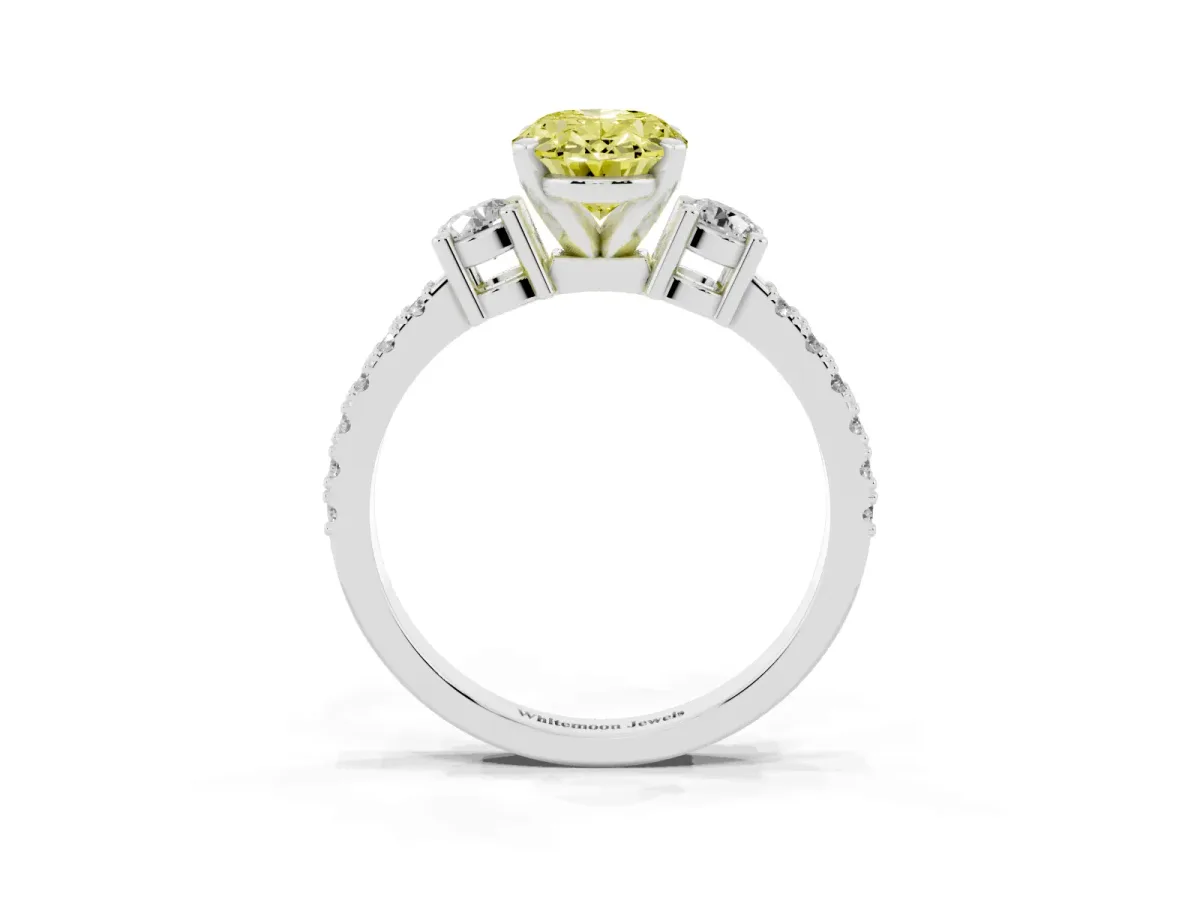Fancy Yellow Oval Cut Three-Stone Diamond Pavé Band with Prong Setting Platinum
