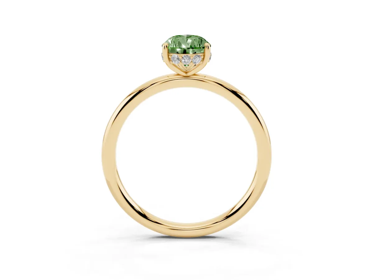 Fancy Green Pear Cut Solitaire Diamond Ring with a Classic Band and Four-Prong Setting Yellow gold