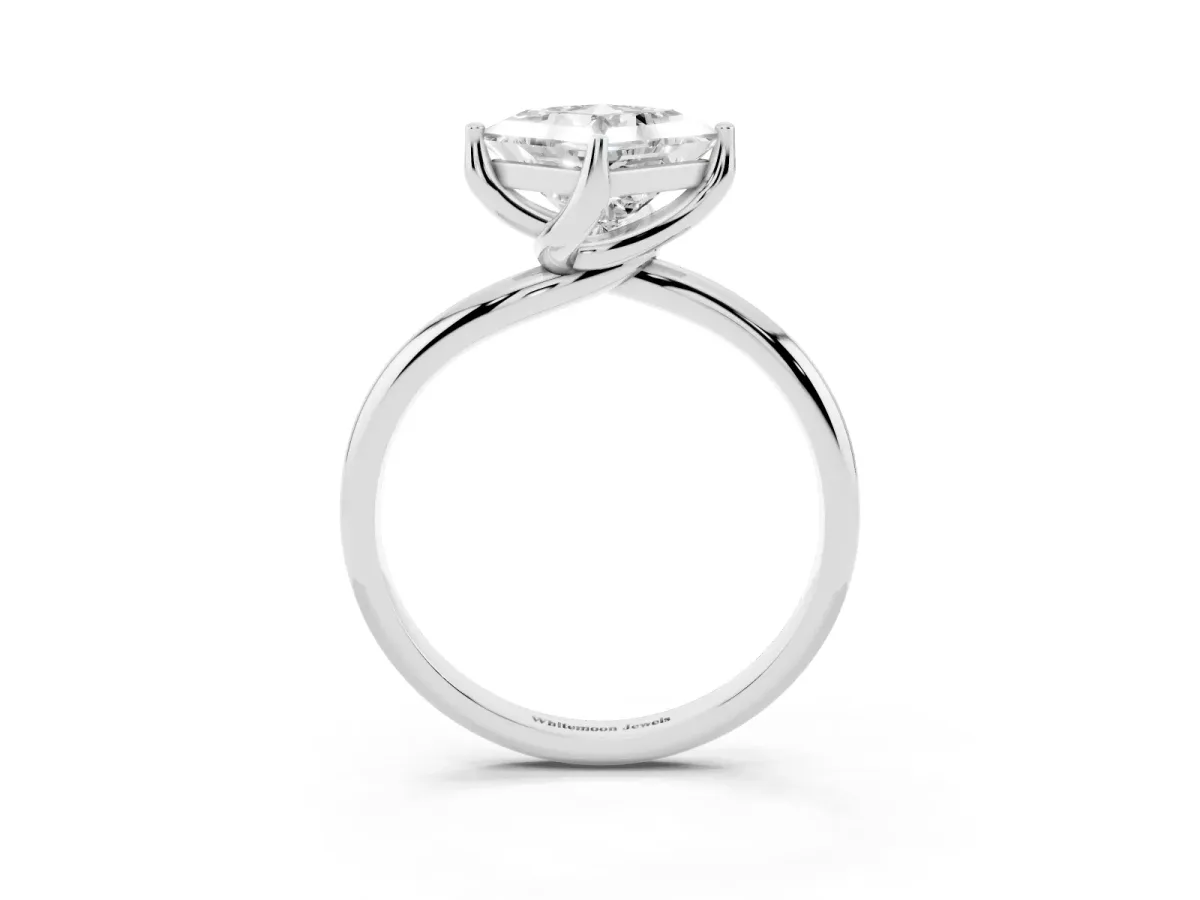 Princess Cut Diamond Solitaire Engagement Ring with Four-Prong Setting and Classic Band White gold