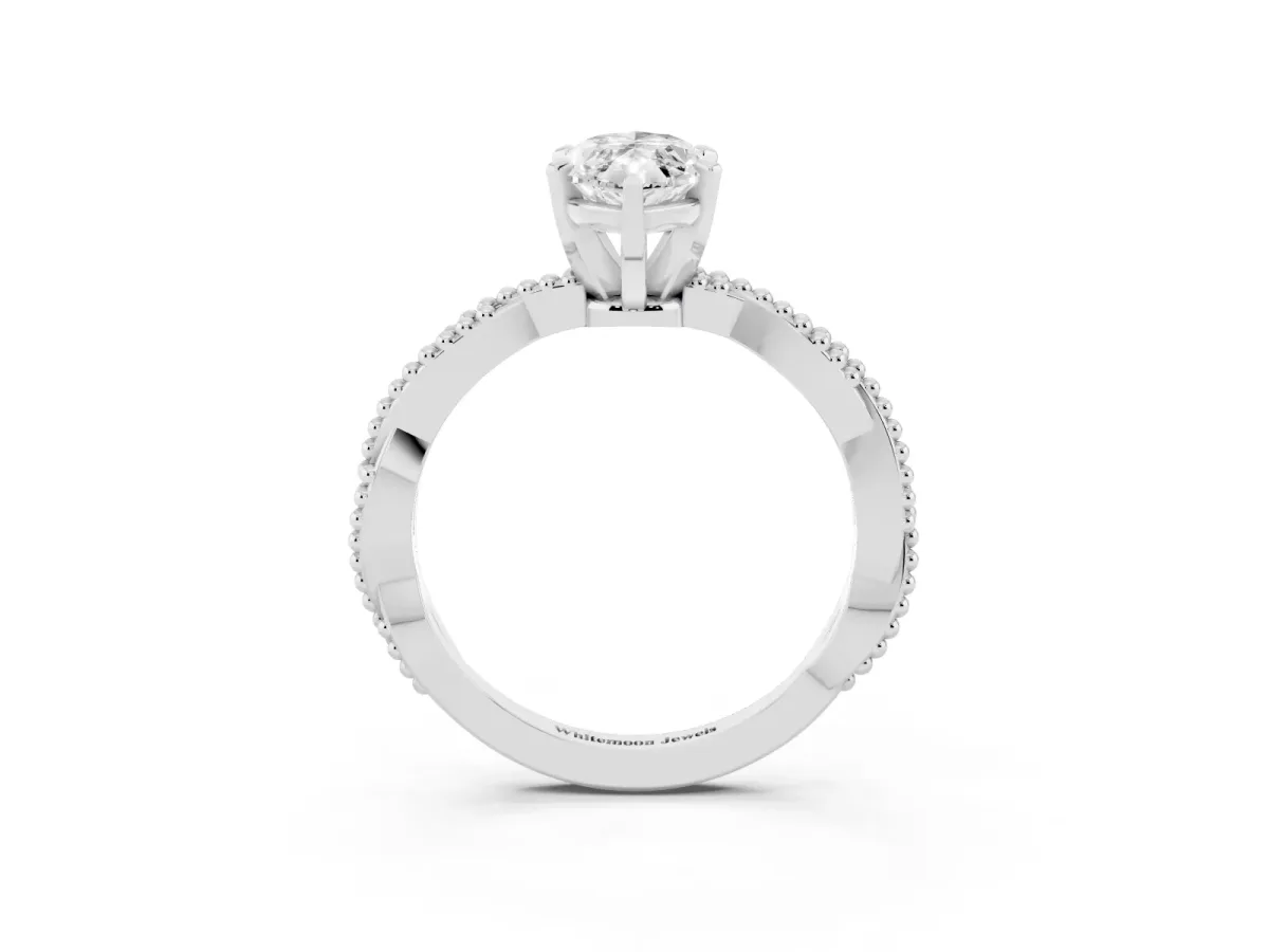 Marquise Cut Solitaire Twisted Band with Bead Prong Setting Silver