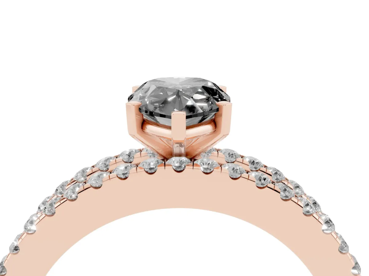 Fancy Black Pear Cut Diamond Solitaire Ring with Pavé and Channel Set Band Rose gold