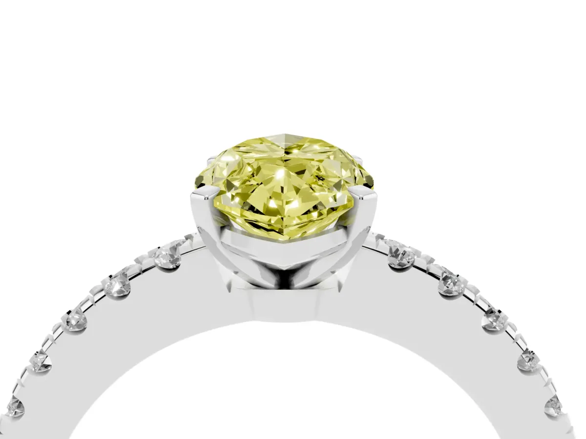 Fancy Yellow Marquise Cut Solitaire Diamond with Pavé Band and Four-Prong Setting Platinum