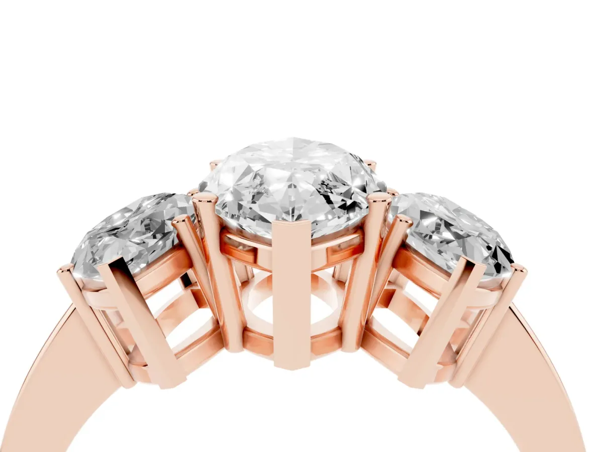 Three-Stone Marquise Cut Cut Diamond Engagement Ring with Flat Band and Four-Prong Setting Rose gold
