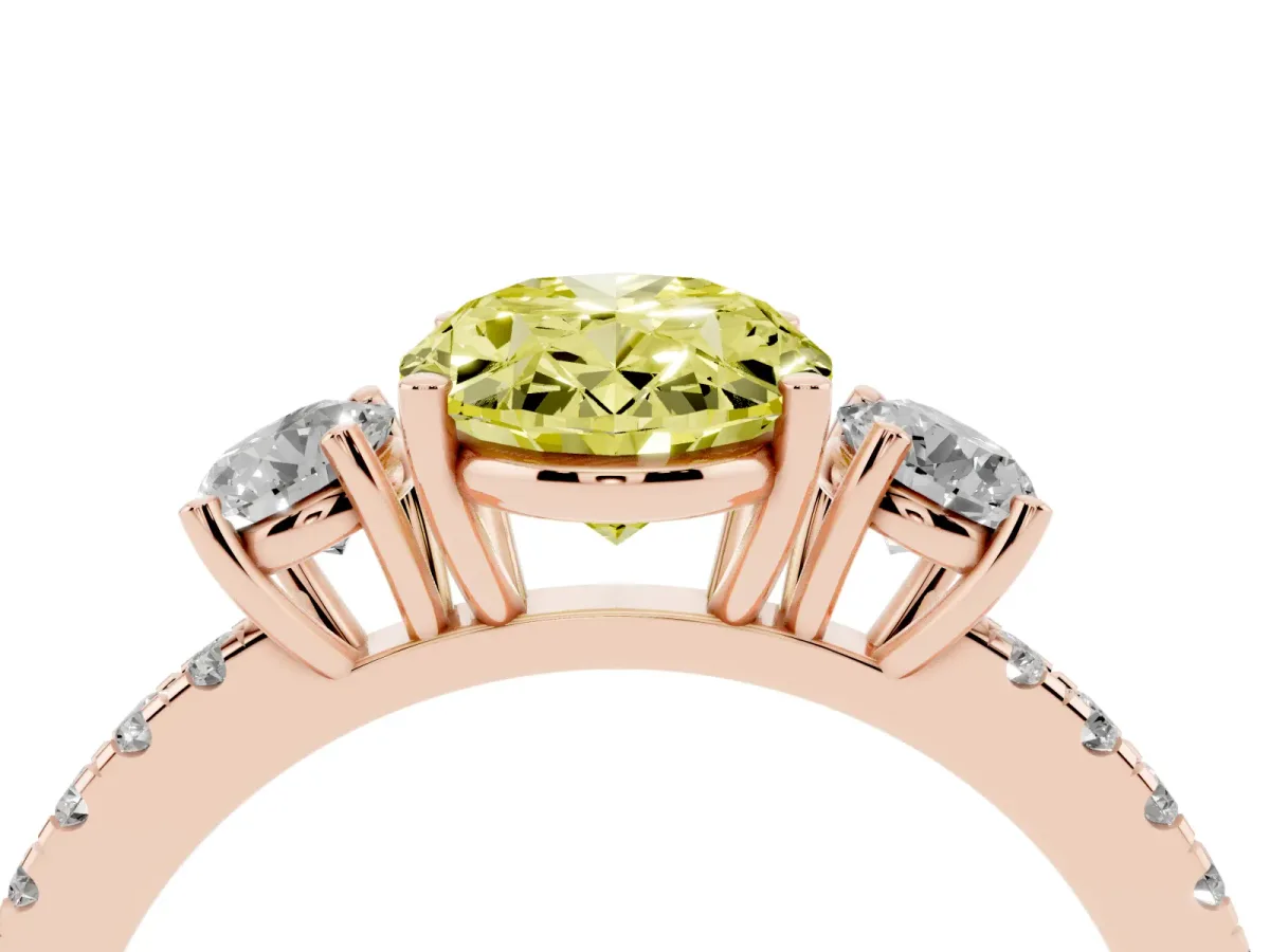 Fancy Yellow Three-Stone Oval Cut Cut Diamond Pavé Band with Prong Setting Rose gold