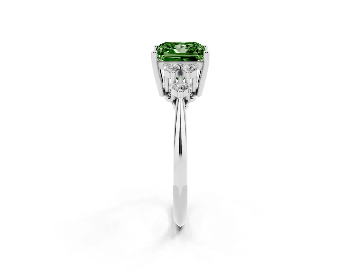Fancy Green Princess Cut Cut Diamond Cluster Ring with Solitaire Band and Four-Prong Setting Silver