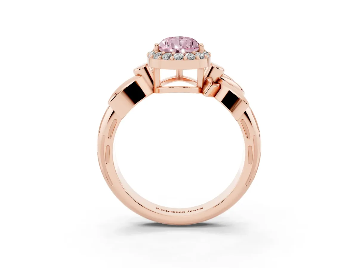 Fancy Pink Pear Cut Halo Diamond Floral Band with Four-Prong Setting Rose gold