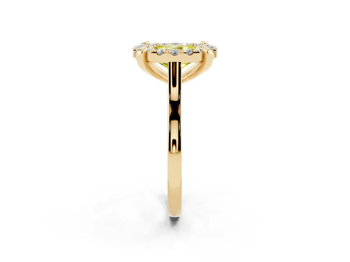 Fancy Yellow Oval Cut Diamond Cluster Halo Solitaire with Four-Prong Setting Yellow gold