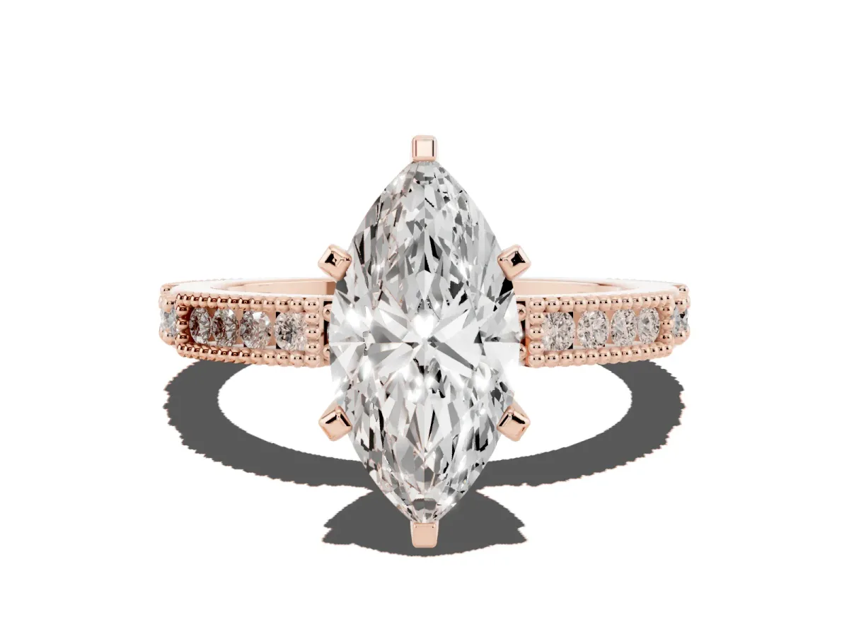 Marquise Cut Solitaire with Pavé Band and Four-Prong Setting Rose gold