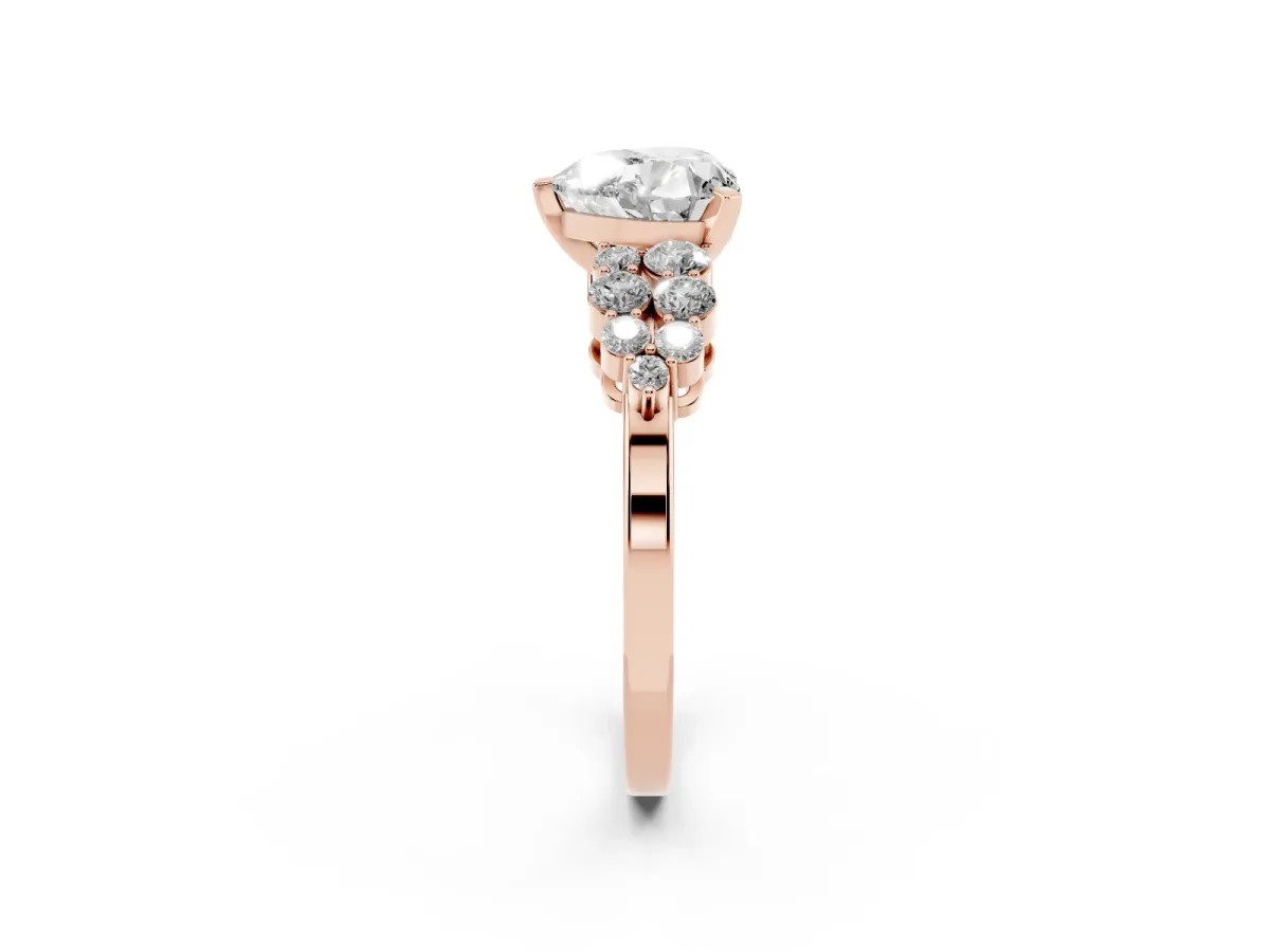 Heart Cut Cluster Diamond Engagement Ring with Pavé Band and Four-Prong Setting Rose gold