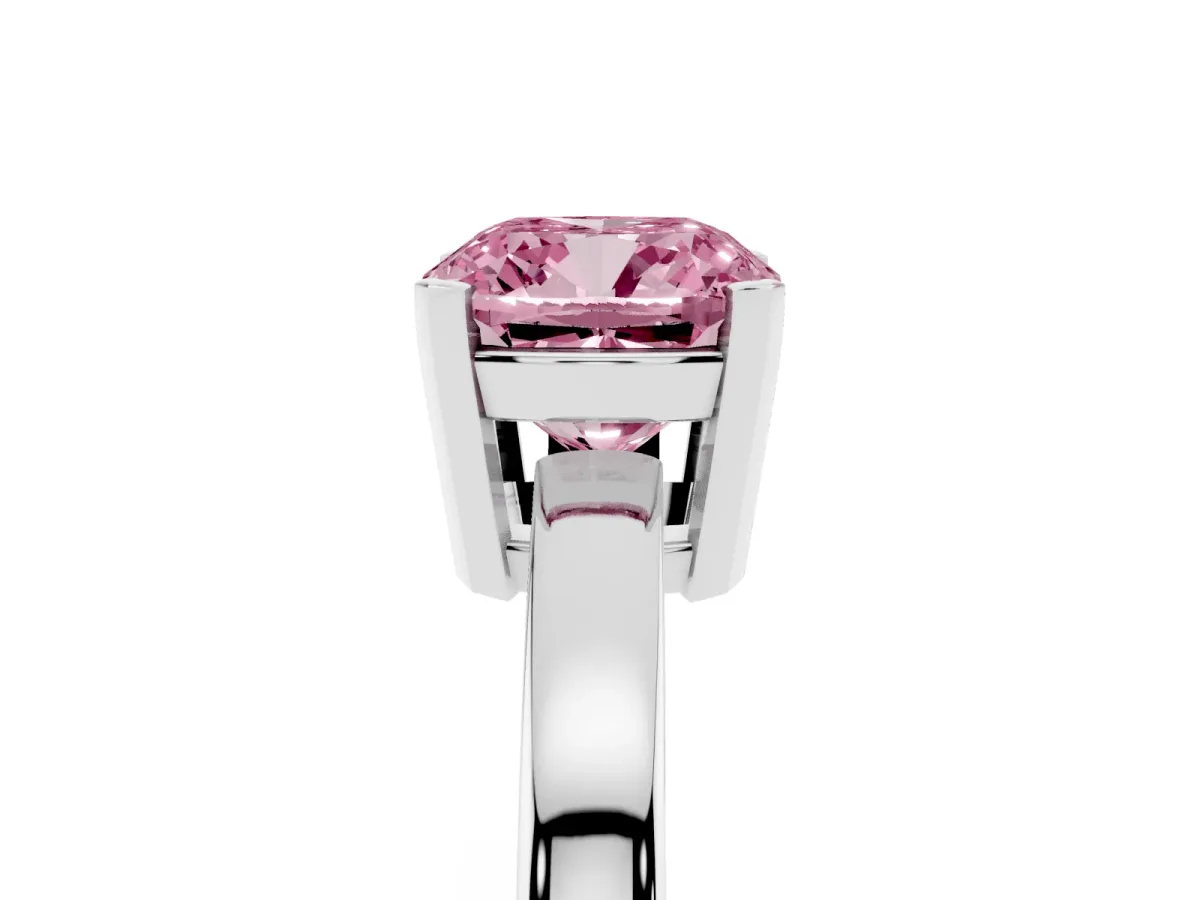 Fancy Pink Cushion Cut Cut Solitaire Ring with Four-Prong Setting and Classic Band Silver