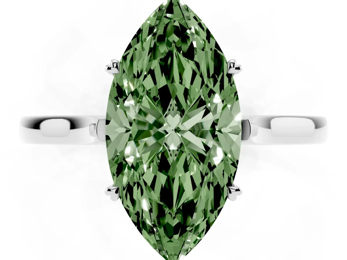 Fancy Green Marquise Cut Solitaire Heart Prong Engagement Ring with Tapered Band Platinum