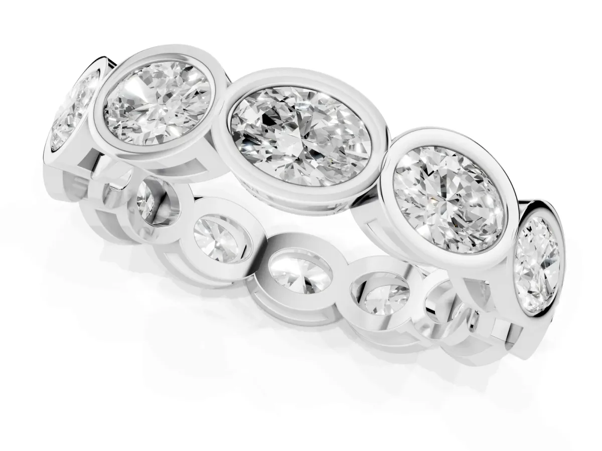 Oval Diamond Bezel Set Eternity Wedding Band Platinum