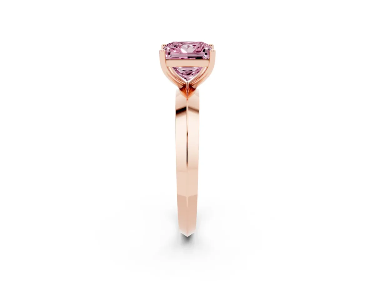 Fancy Pink Princess Cut Cut Solitaire Engagement Ring with Flat Band and Four-Prong Setting Rose gold