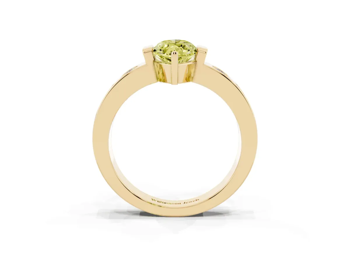 Fancy Yellow Marquise Cut Brilliant Channel-Set Diamond Ring with Bezel Prong Setting Yellow gold