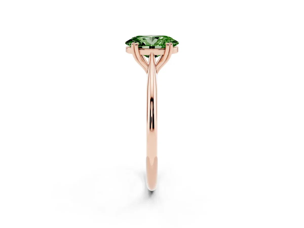 Fancy Green Oval Cut Solitaire Diamond Ring with Six-Prong Setting and Classic Band Rose gold