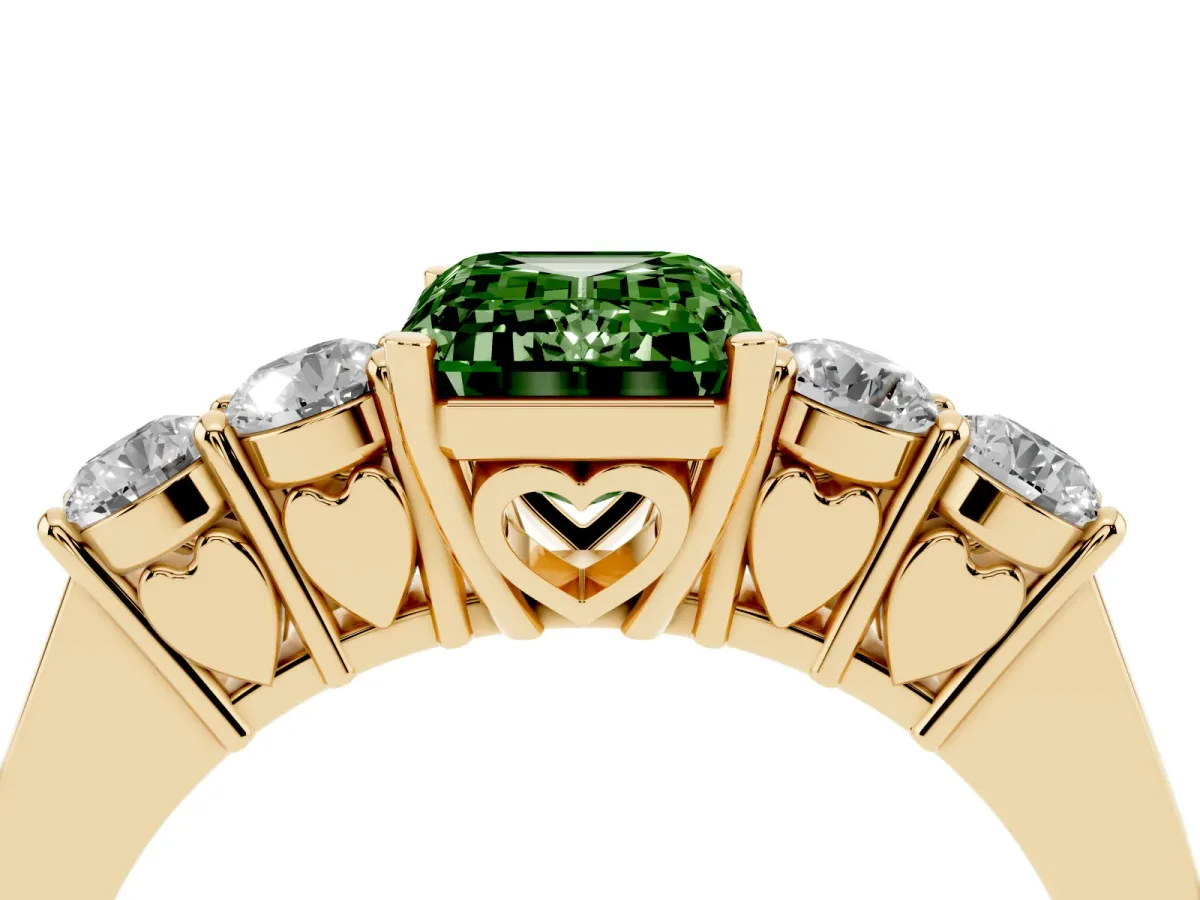 Fancy Green Emerald Cut Cut Diamond Five-Stone Prong Set White Gold Ring Yellow gold